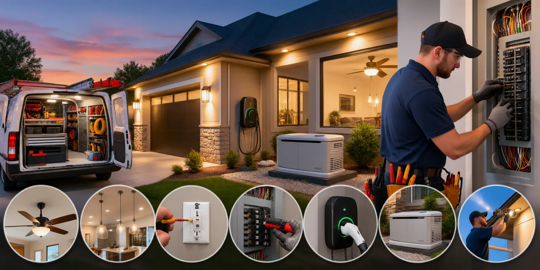 Electrician providing electrical services in Lawton including panel repair, EV charger installation, generator service, lighting, and outlet repairs